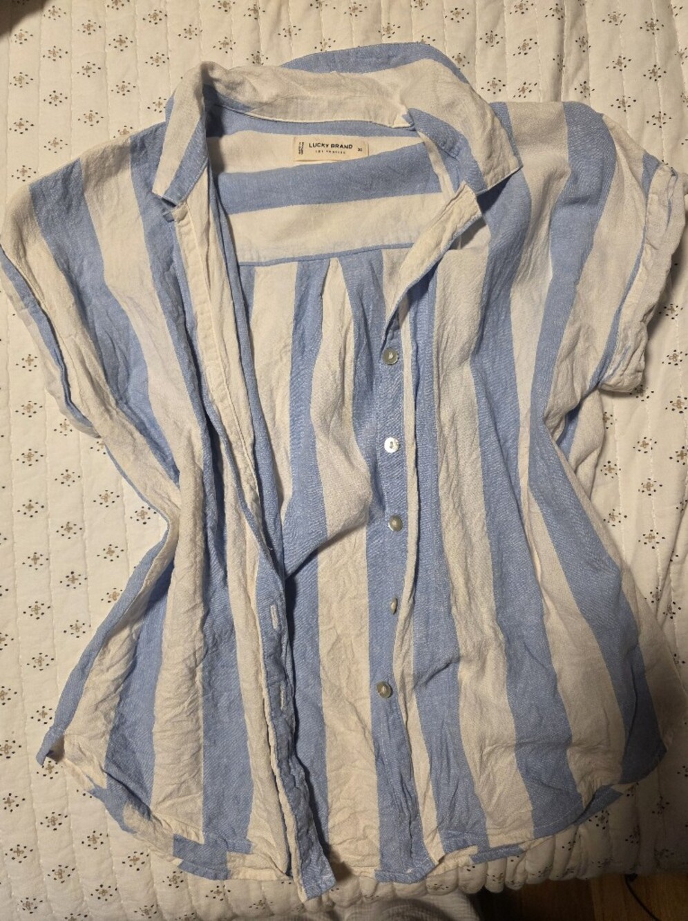 Lucky Brand Blue and White Horizontal Stripe Button-Up Shirt